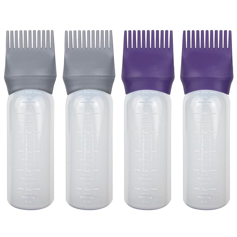 ELANE 4 Pack Root Comb Applicator Bottle for Hair Oiling, Dye, Shampoos and Salons (Purple+Grey) - Image 1